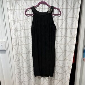 Taylor Anthropologie Black Sleeveless Midi Dress with Beaded Shoulder Accent 6